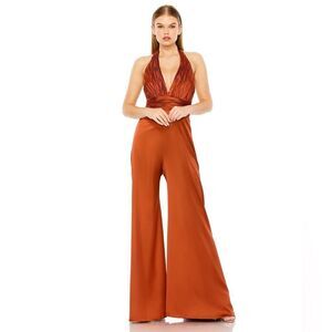 NWT IEENA For MAC DUGGAL Rust Halter Formal Jumpsuit Size  8